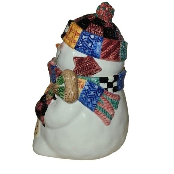 Vintage Kitchen Food Containers, World Bazaars Winter Snowman Ceramic Cookie Jar - Picture 3 of 9